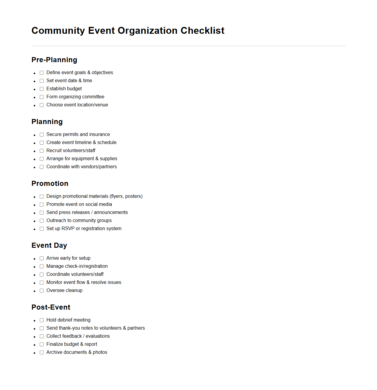 Community Event Organization Checklist