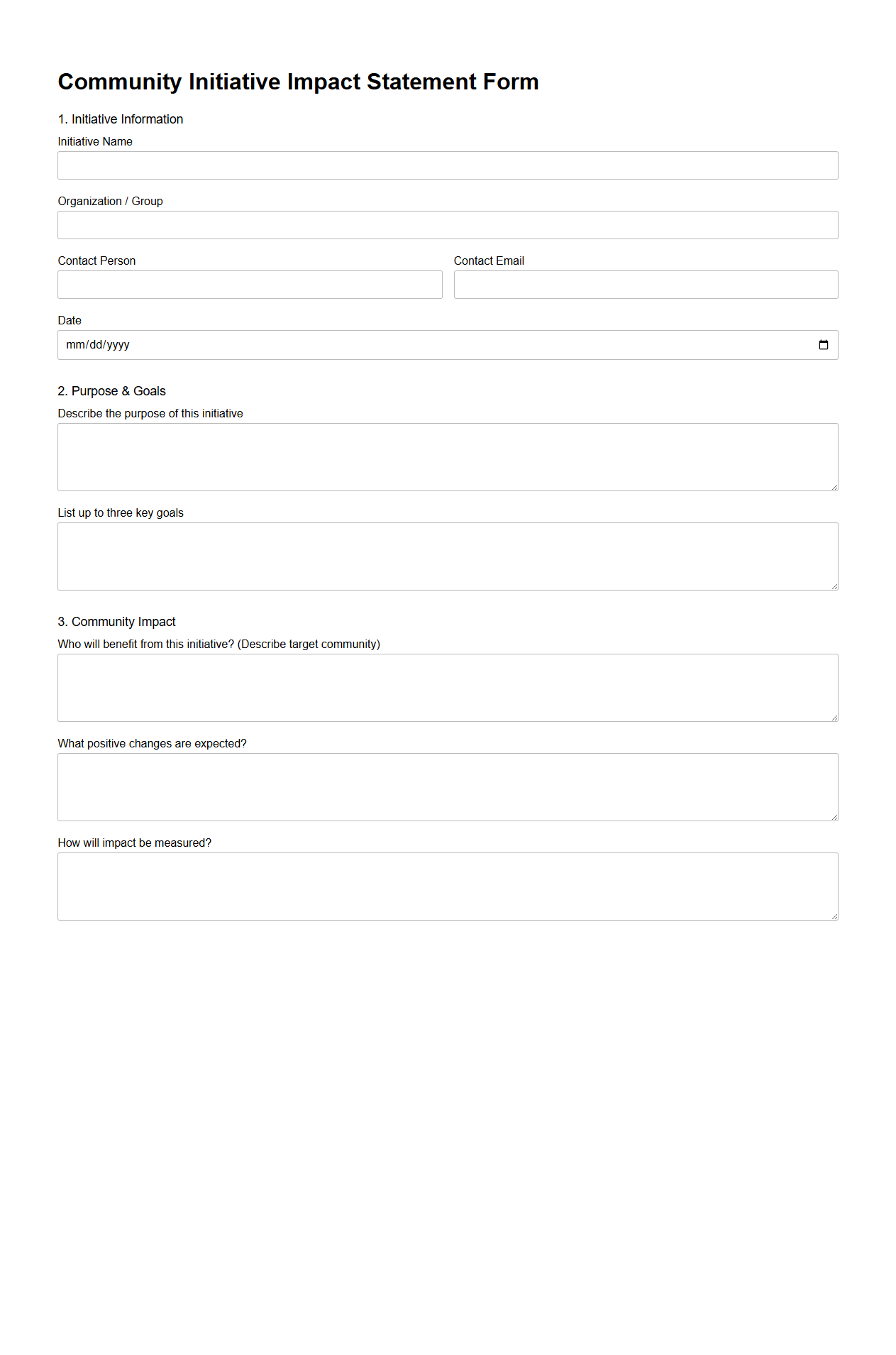 Community Initiative Impact Statement Form