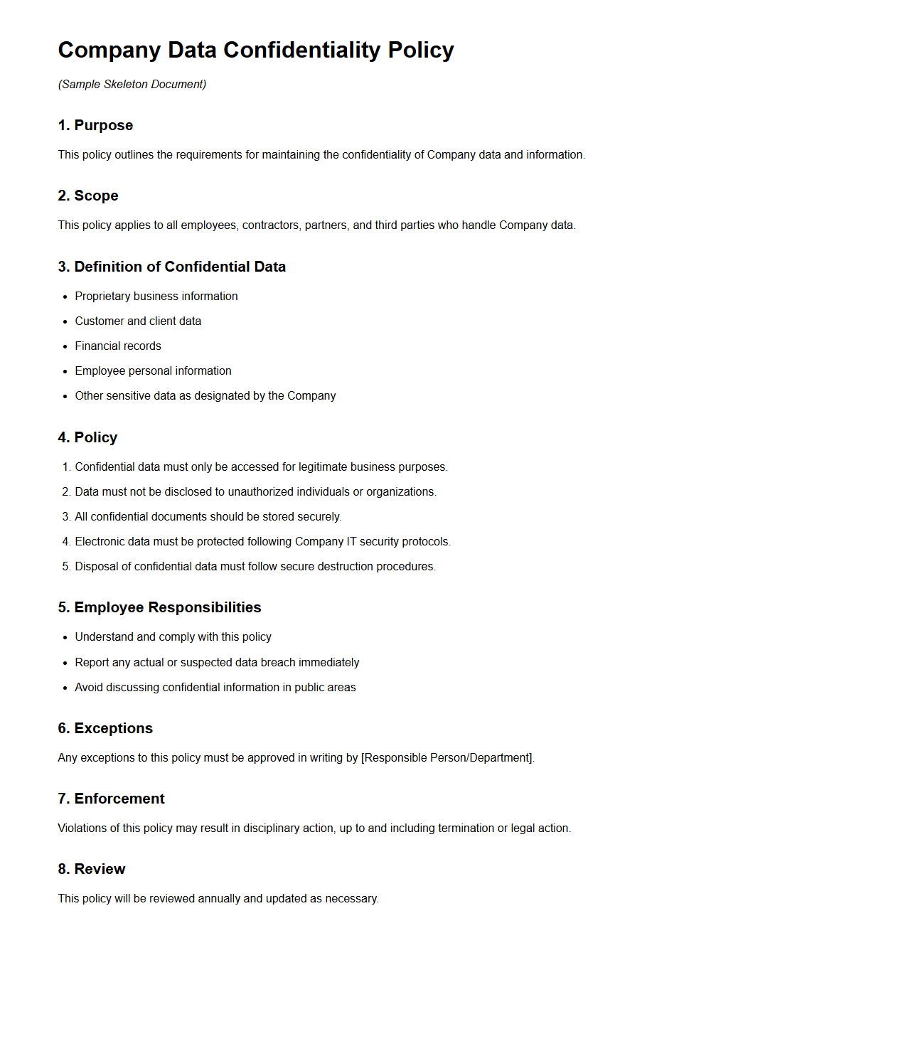 Company Data Confidentiality Policy Skeleton