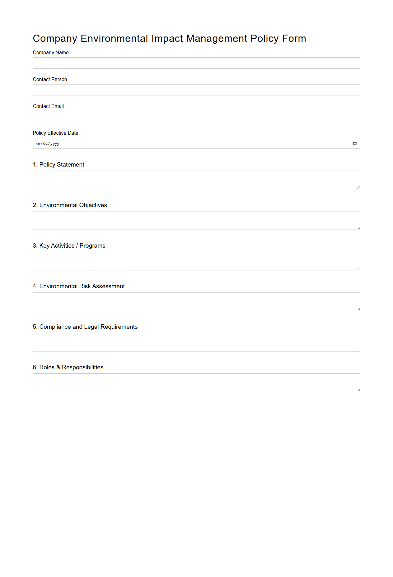 Company Environmental Impact Management Policy Form