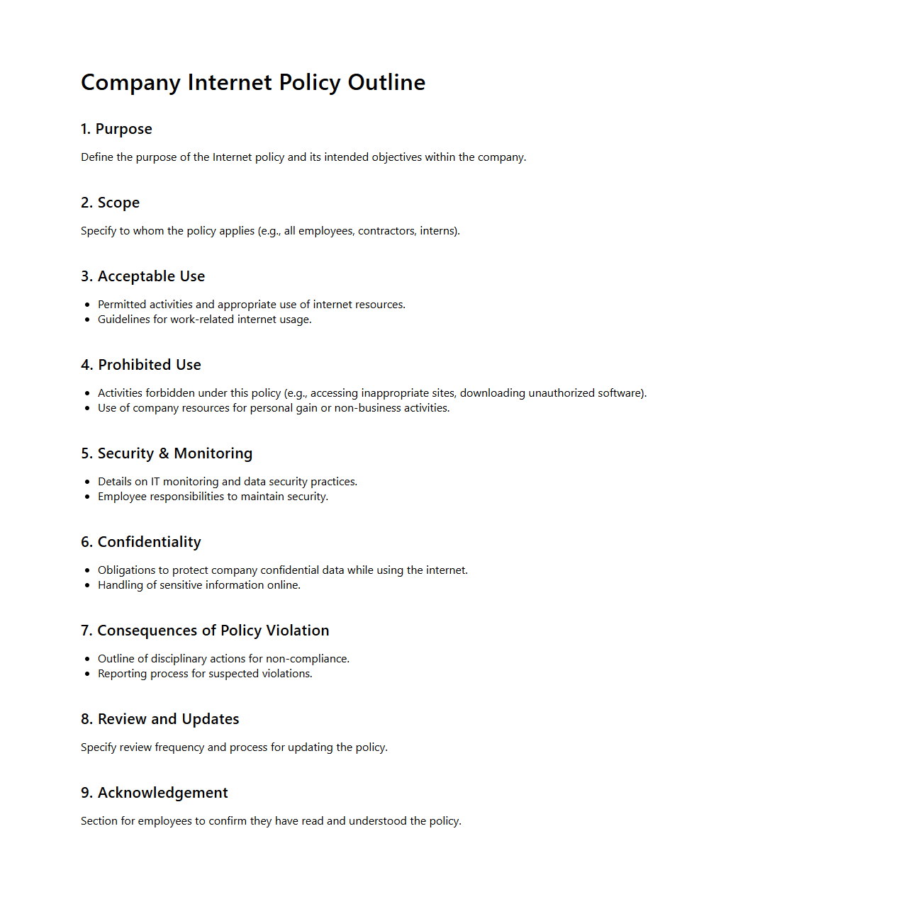 Company Internet Policy Outline Template