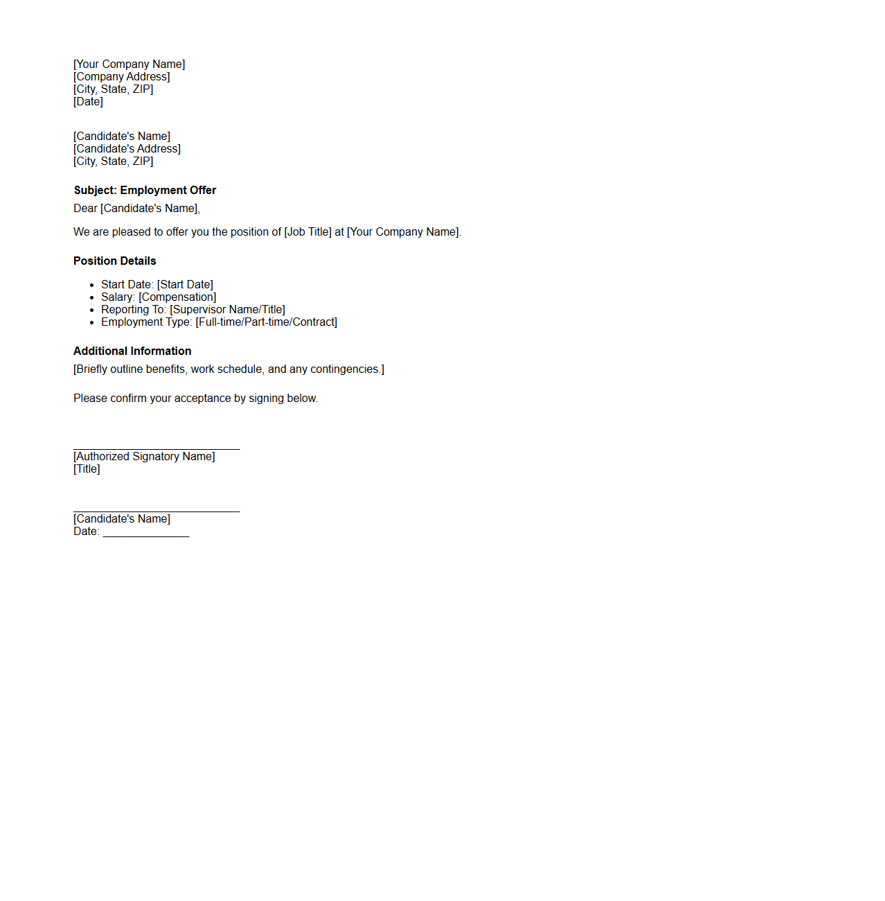 Concise Hiring Offer Letter Structure