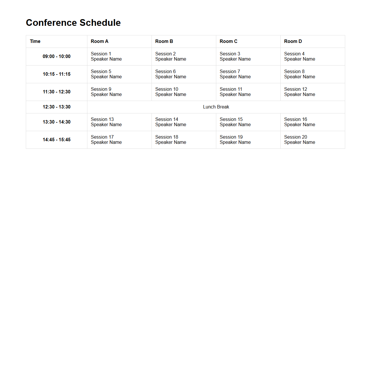 Conference Schedule Grid for Event Management