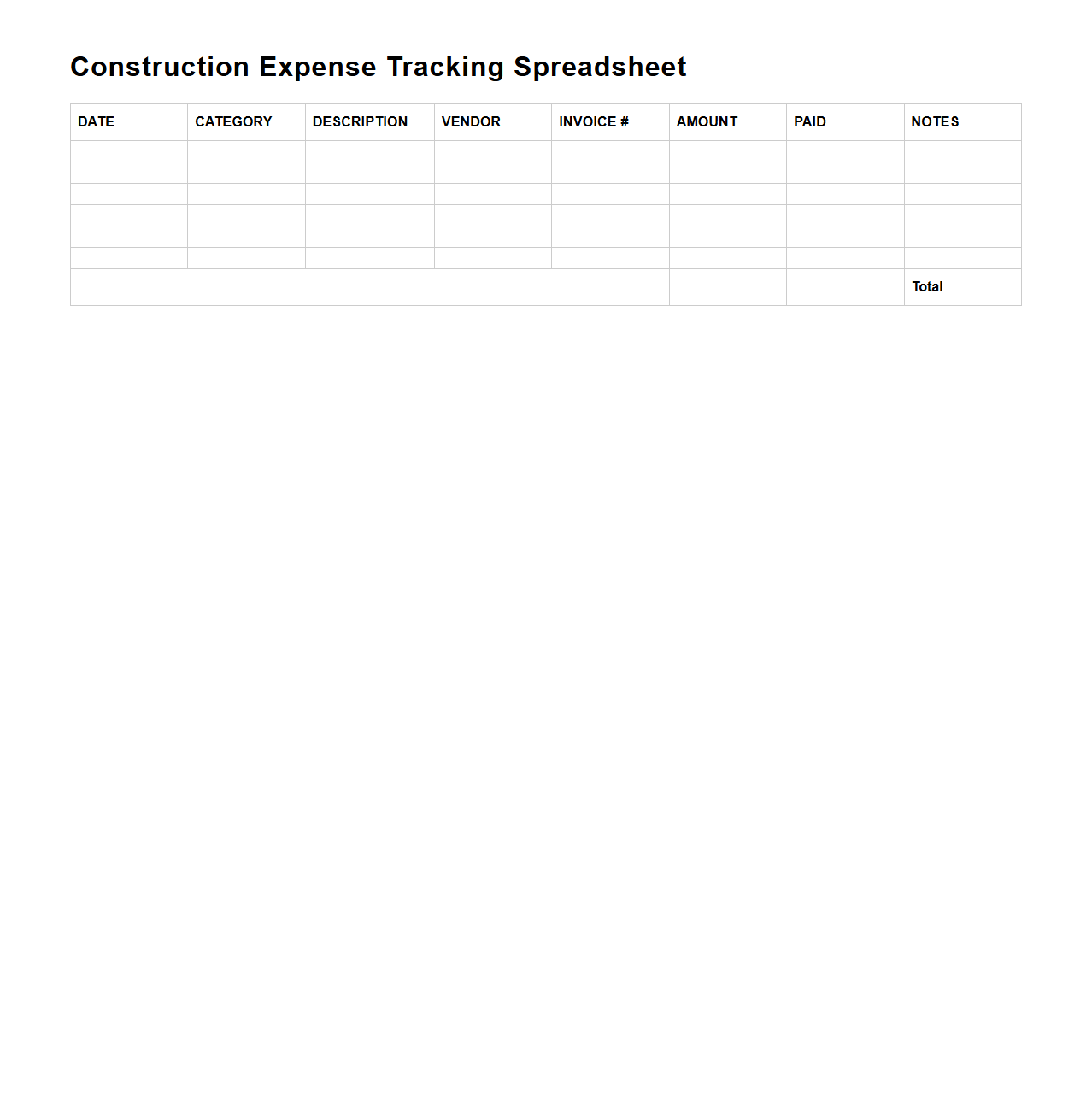 Construction Expense Tracking Spreadsheet
