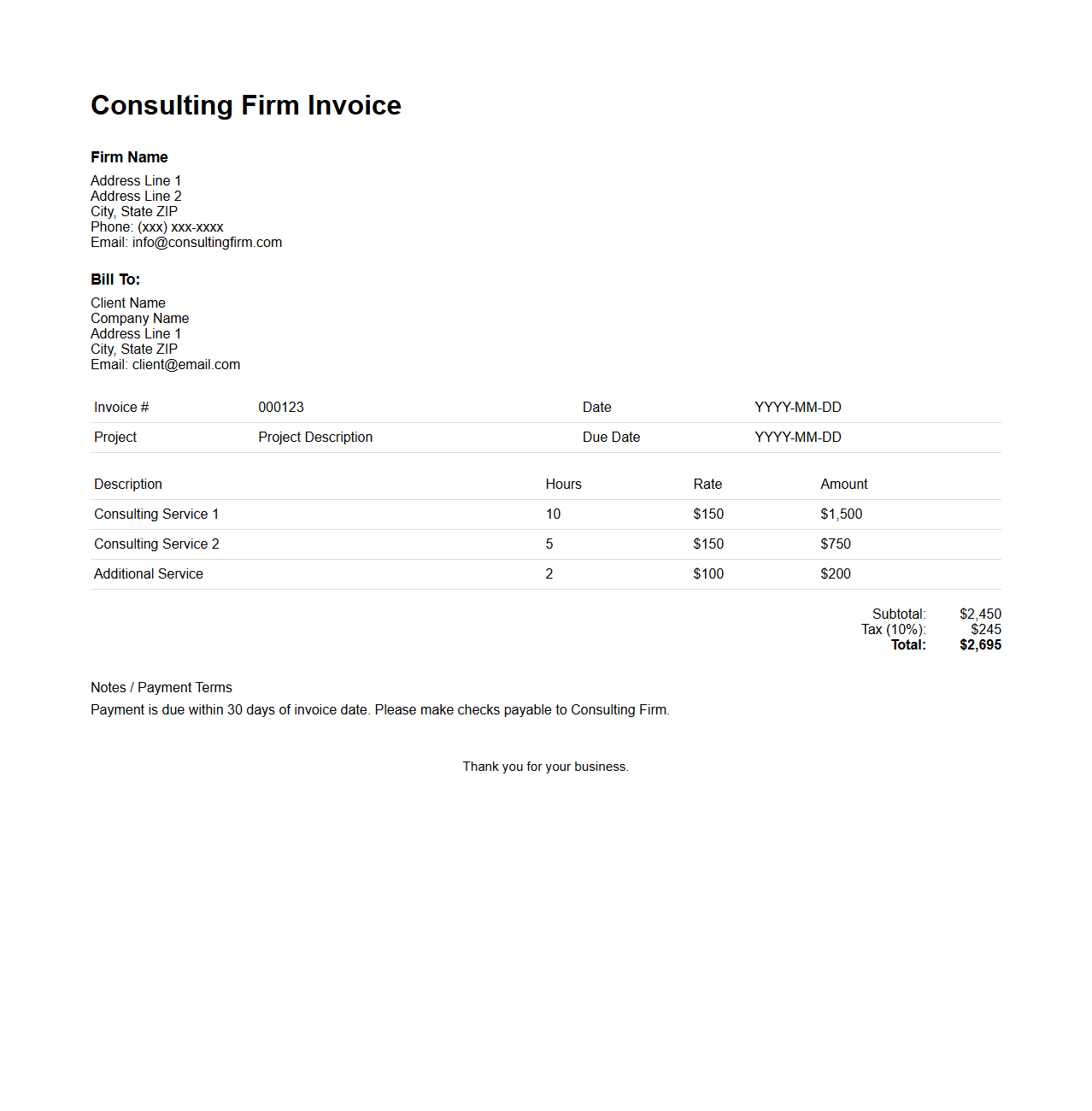 Consulting Firm Invoice Structure