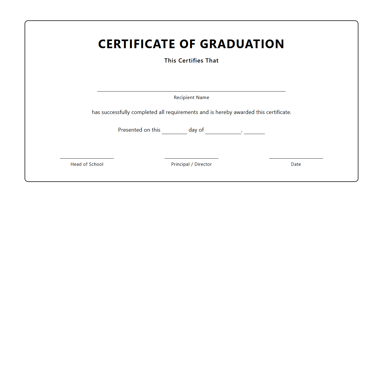 Contemporary Graduation Certificate Blank for Educational Use