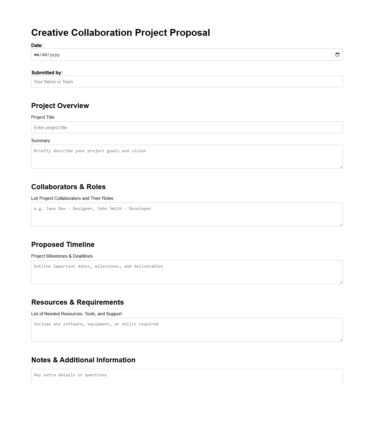 Creative Collaboration Project Proposal Page