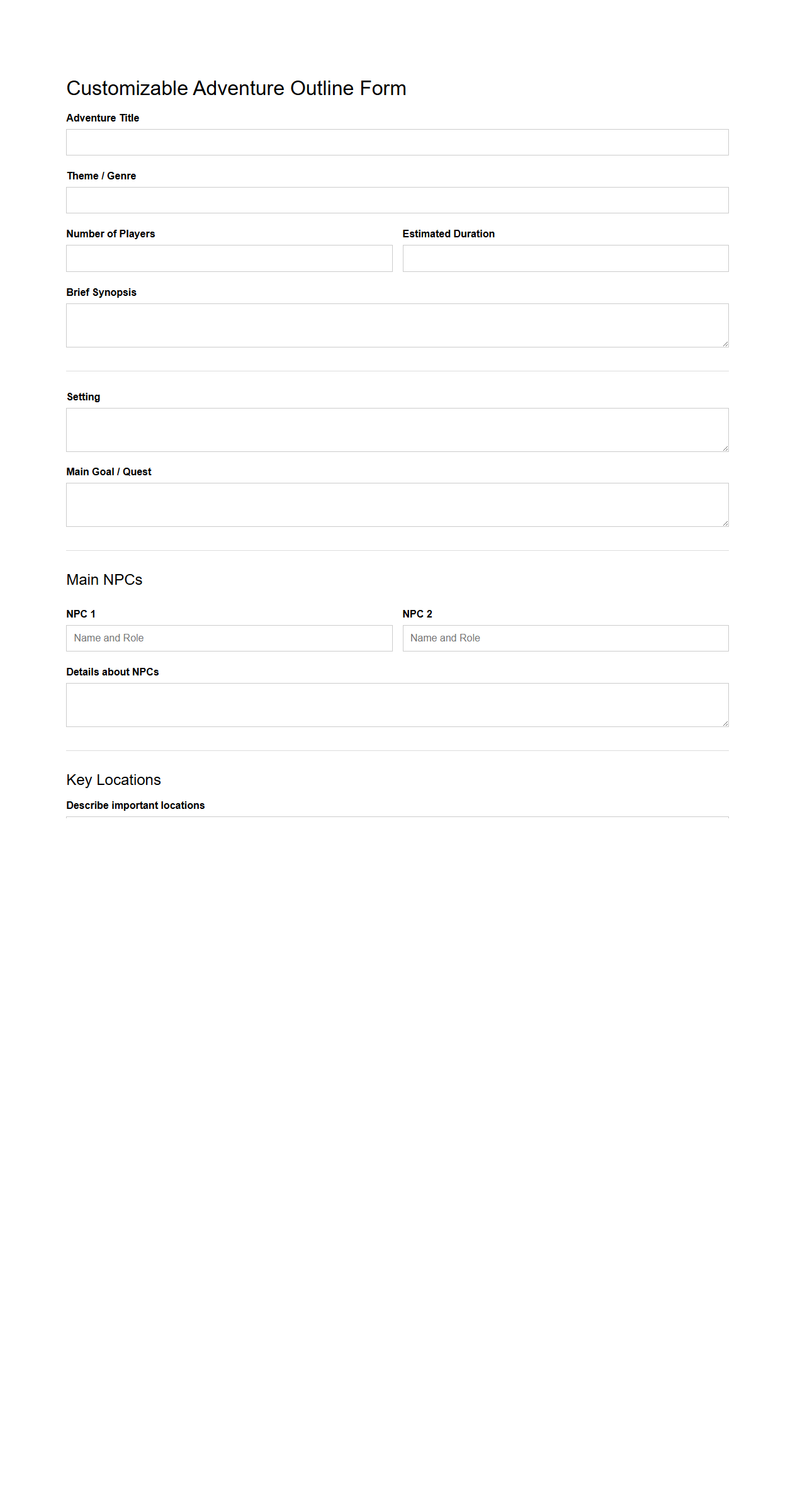 Customizable Adventure Outline Form