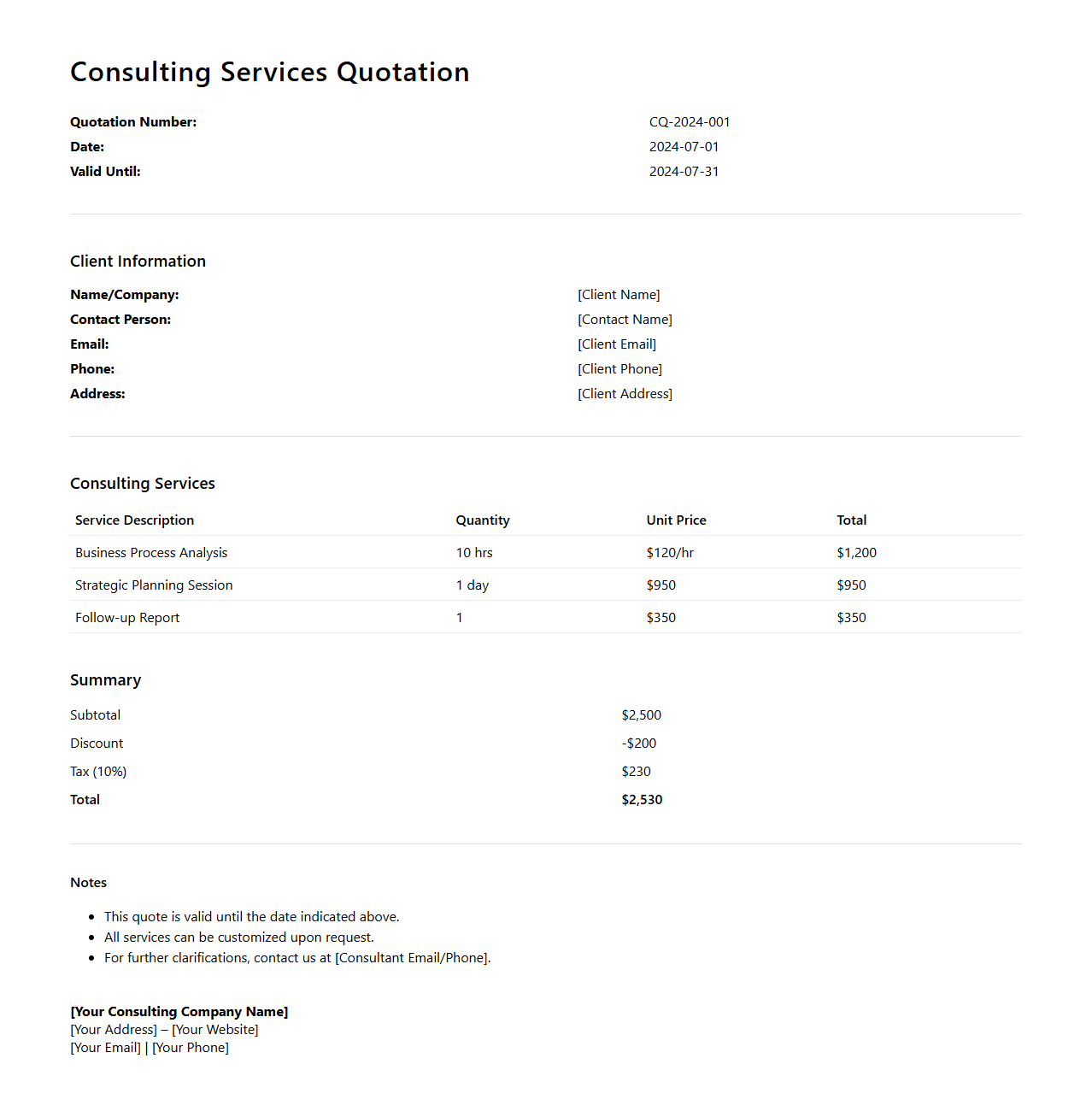 Customizable Consulting Services Quotation Sample