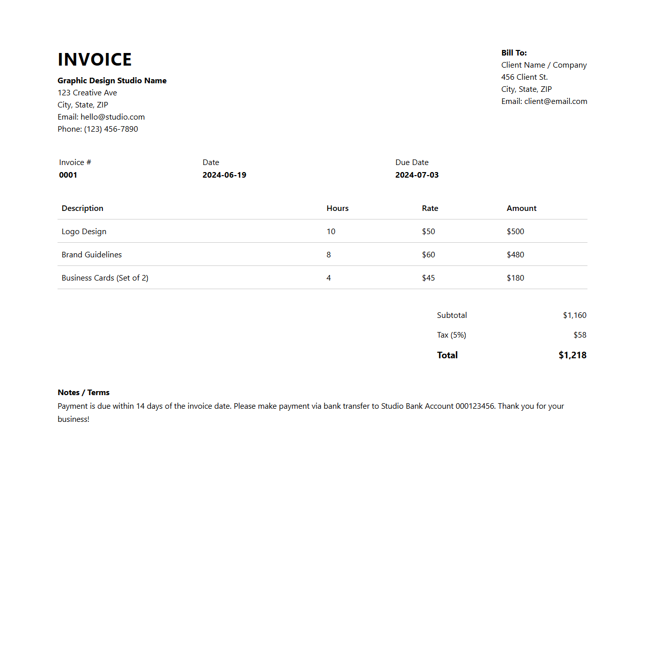 Customizable Graphic Design Invoice Template
