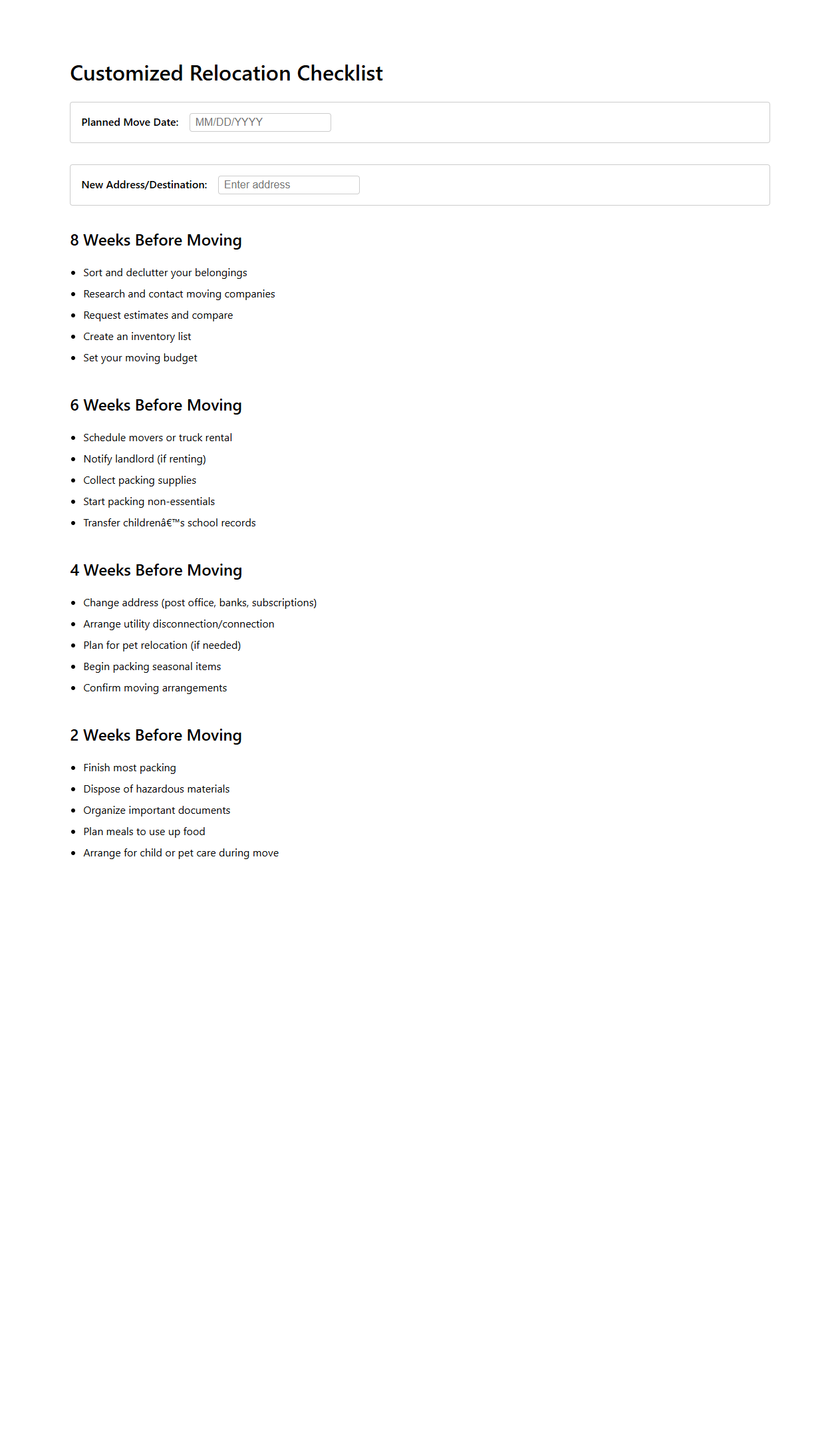 Customized Relocation Checklist for a Smooth Move