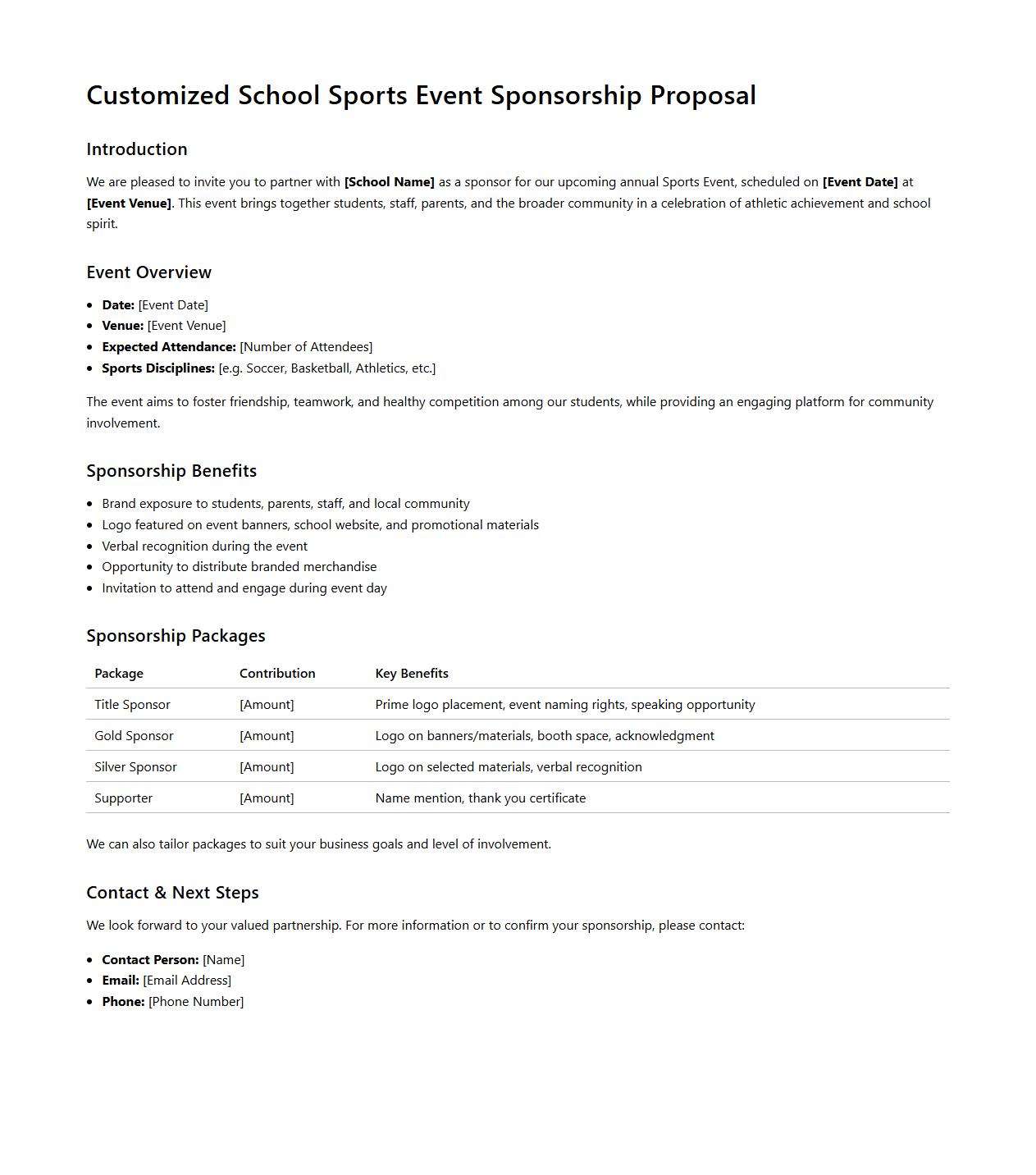 Customized School Sports Event Sponsorship Proposal
