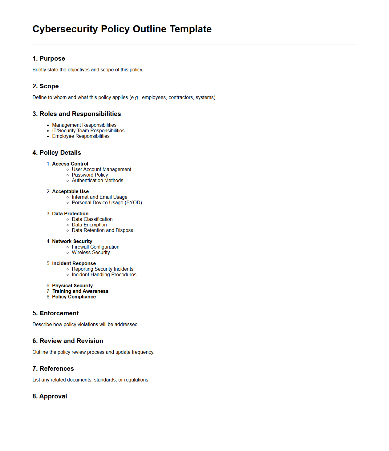 Cybersecurity Policy Outline Template