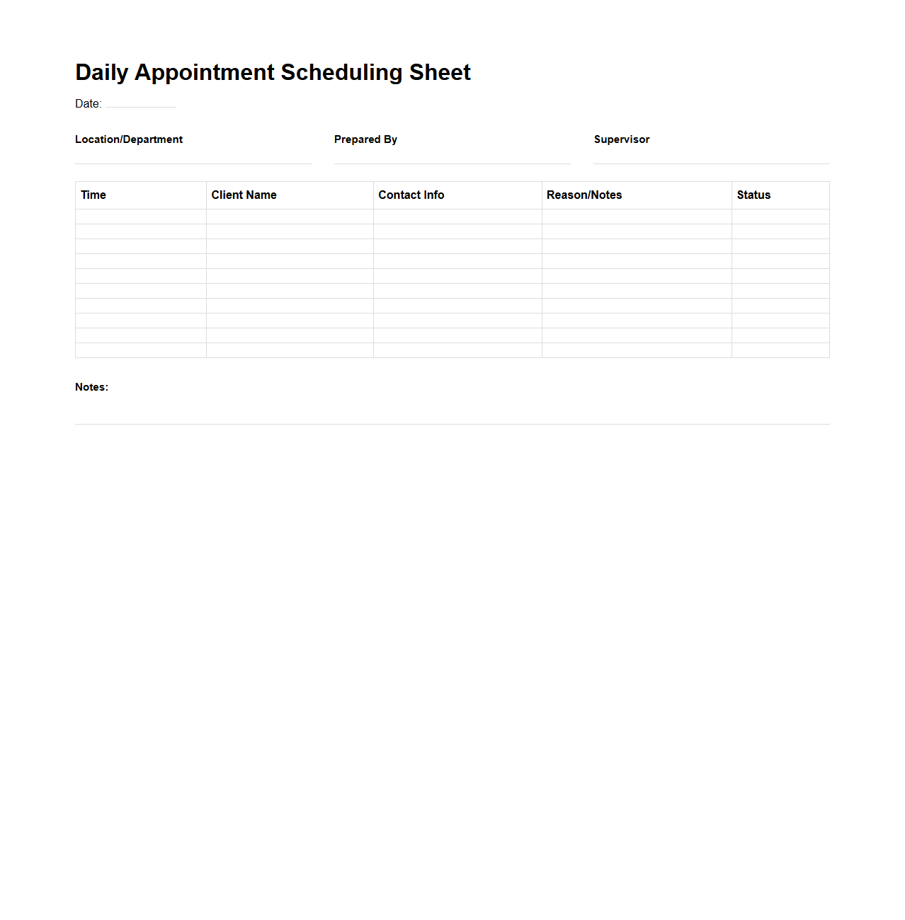 Daily Appointment Scheduling Sheet