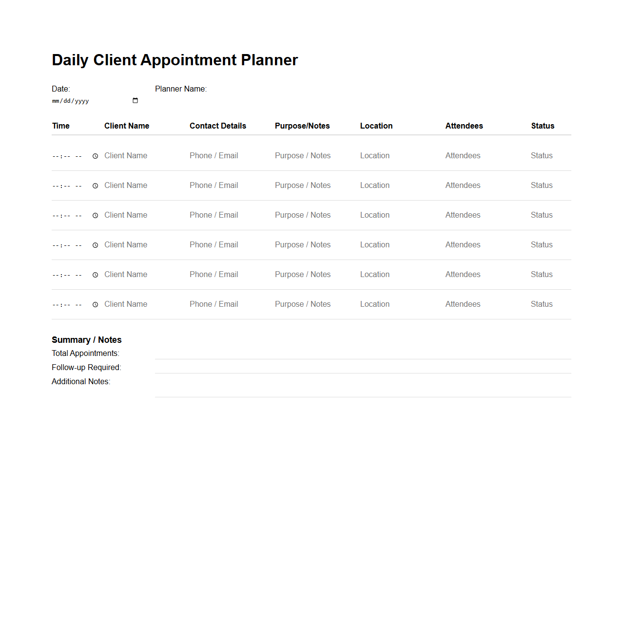 Daily Client Appointment Planner