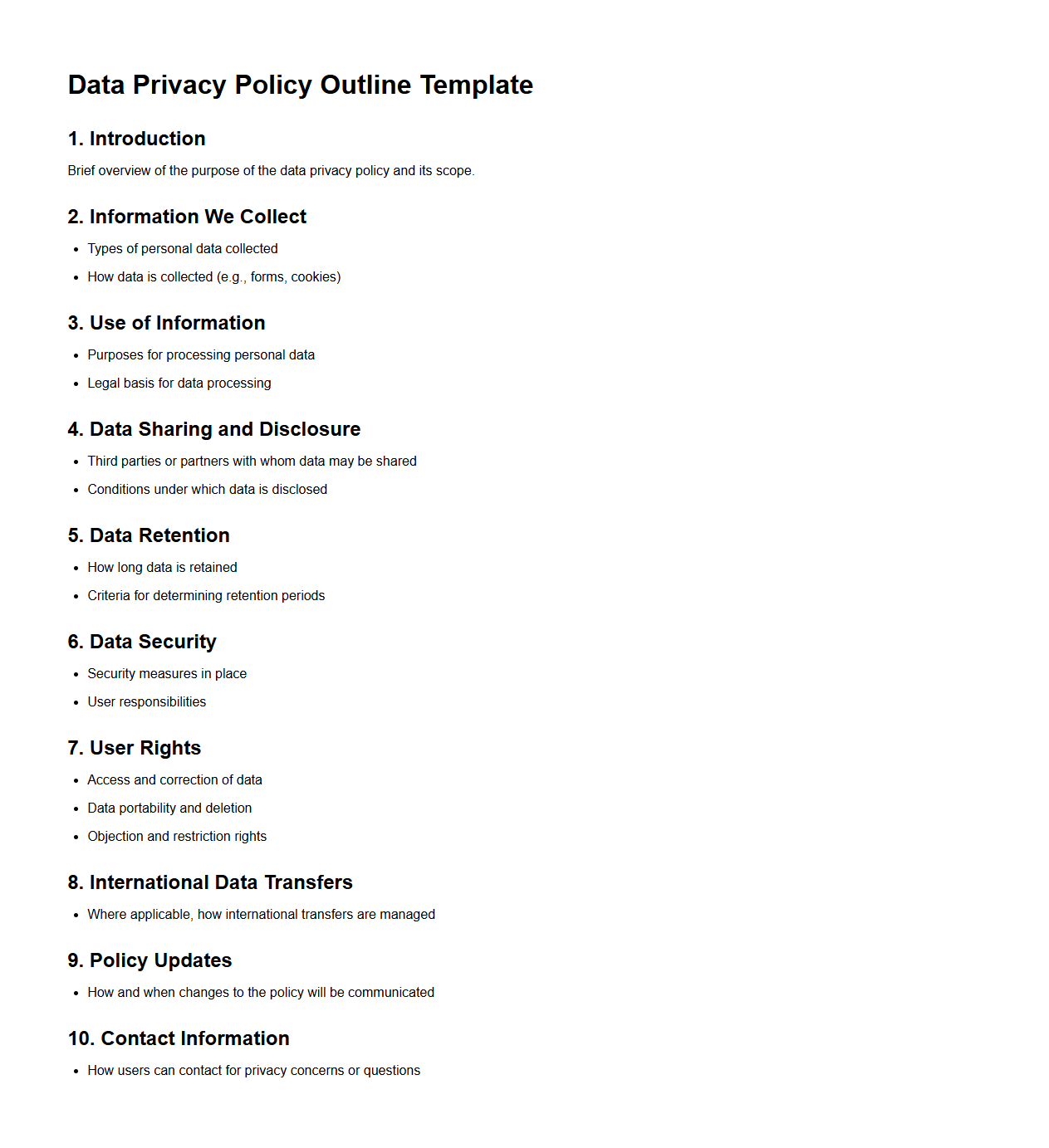 Data Privacy Policy Outline Template