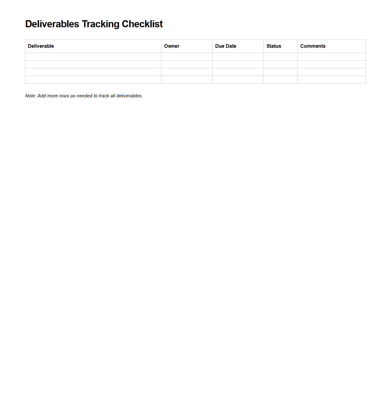 Deliverables Tracking Checklist Template