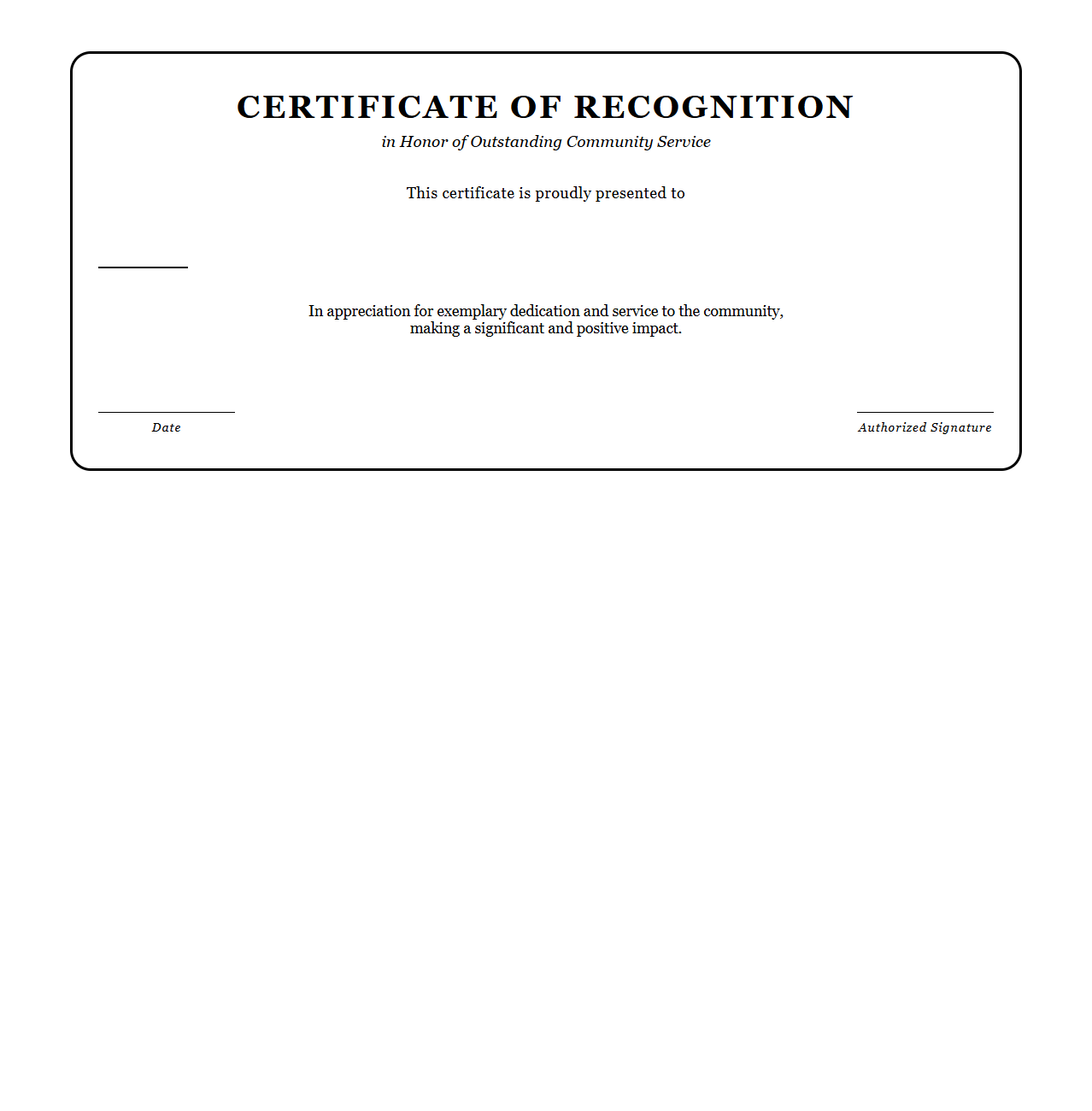 Elegant Community Service Recognition Certificate Outline