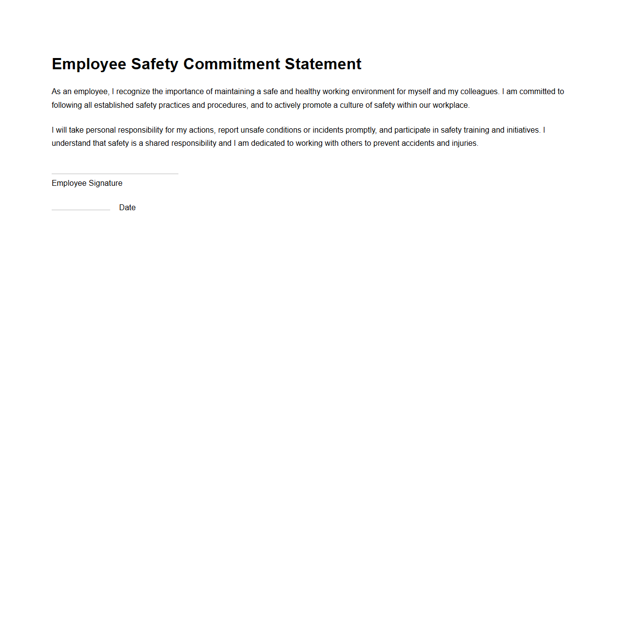 Employee Safety Commitment Statement