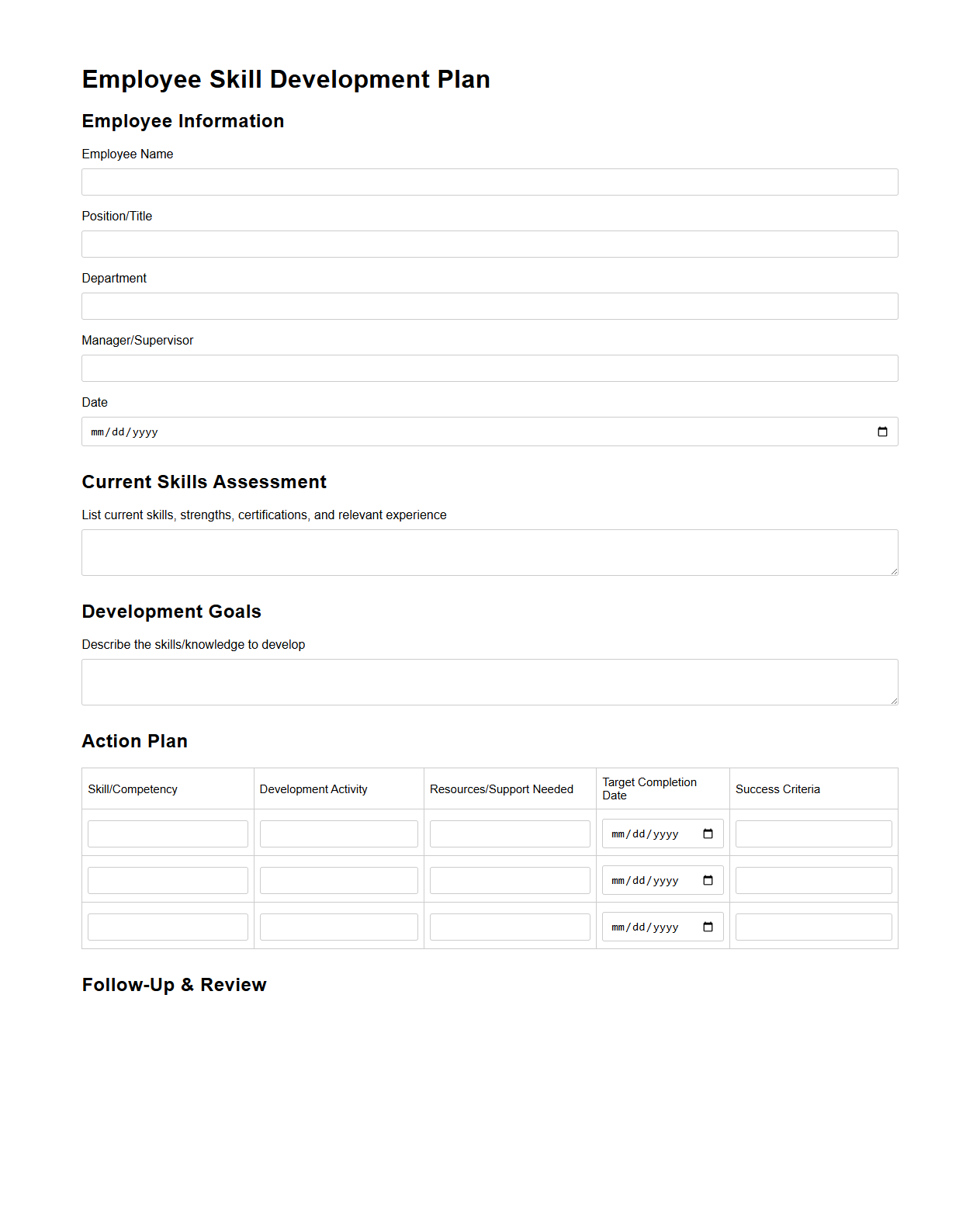 Employee Skill Development Plan Template