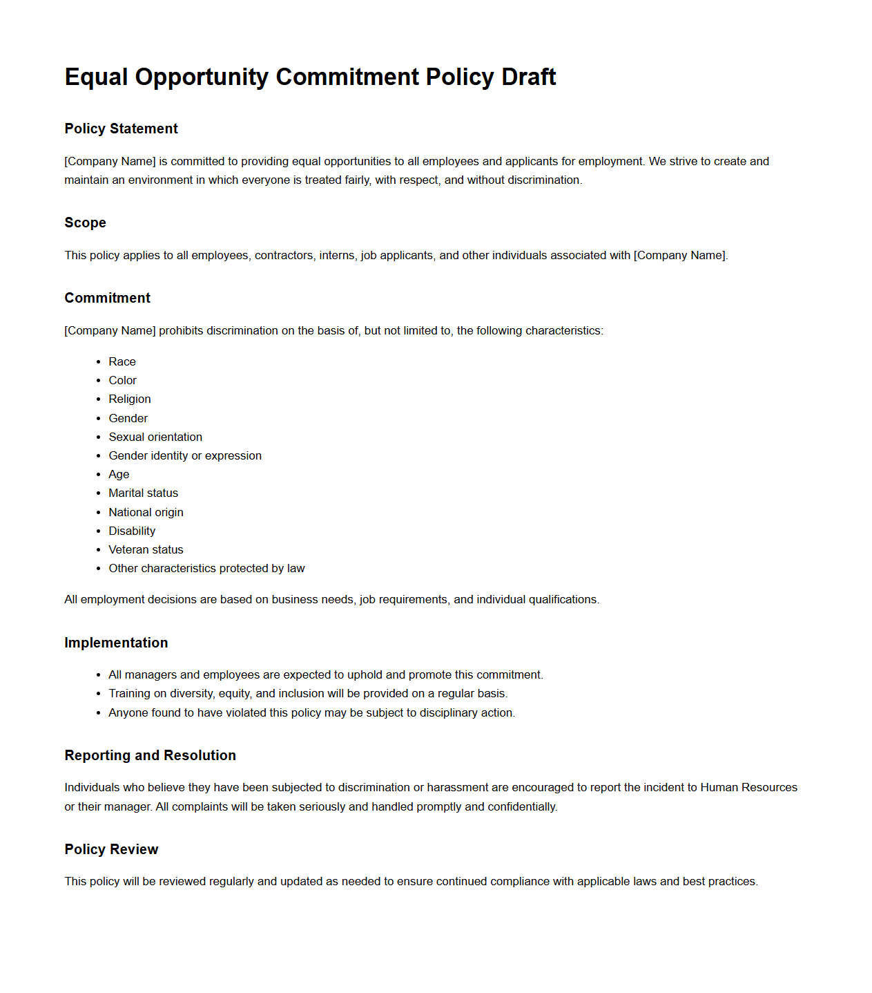 Equal Opportunity Commitment Policy Draft