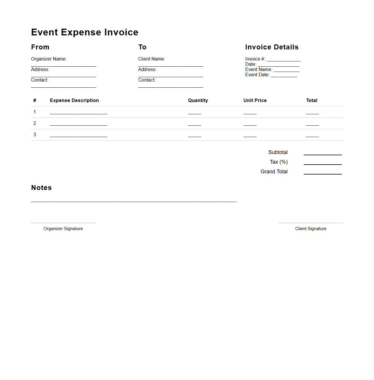 Event Expense Invoice Template for Organizers