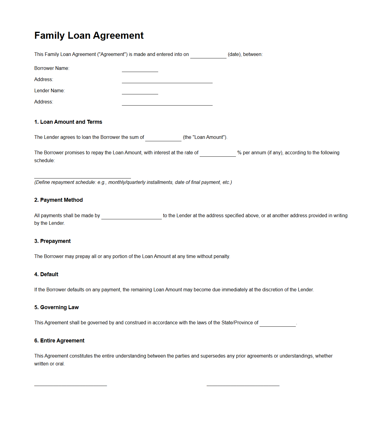Family Loan Agreement Document