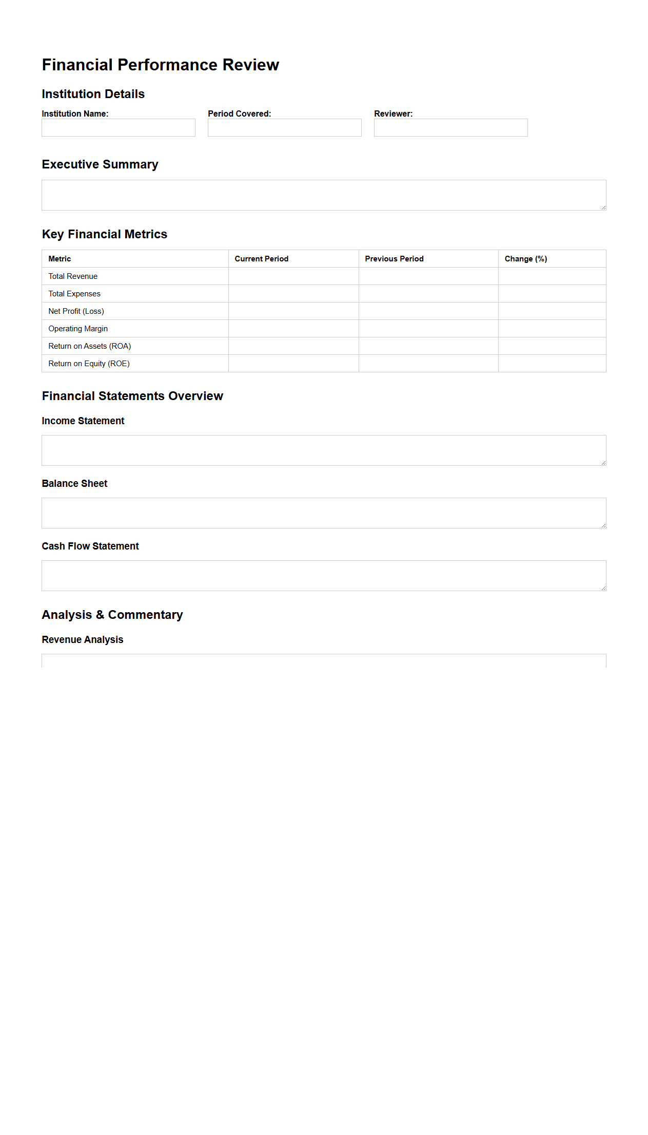 Financial Performance Review Template for Institutions