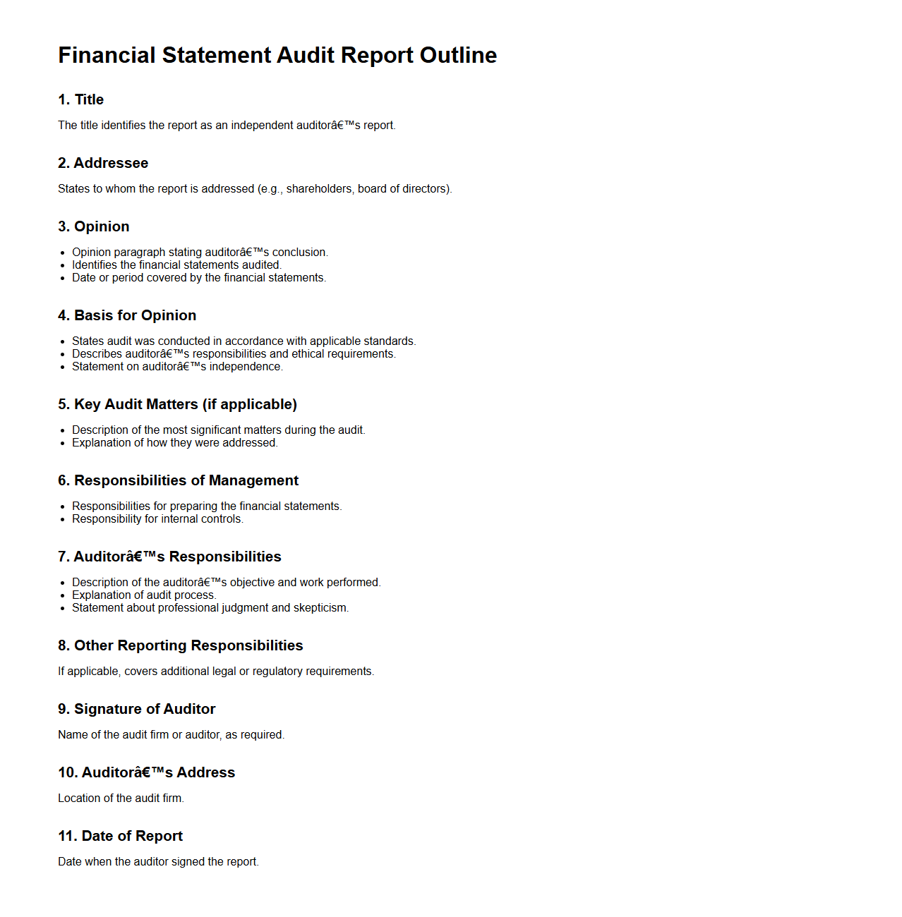 Financial Statement Audit Report Outline