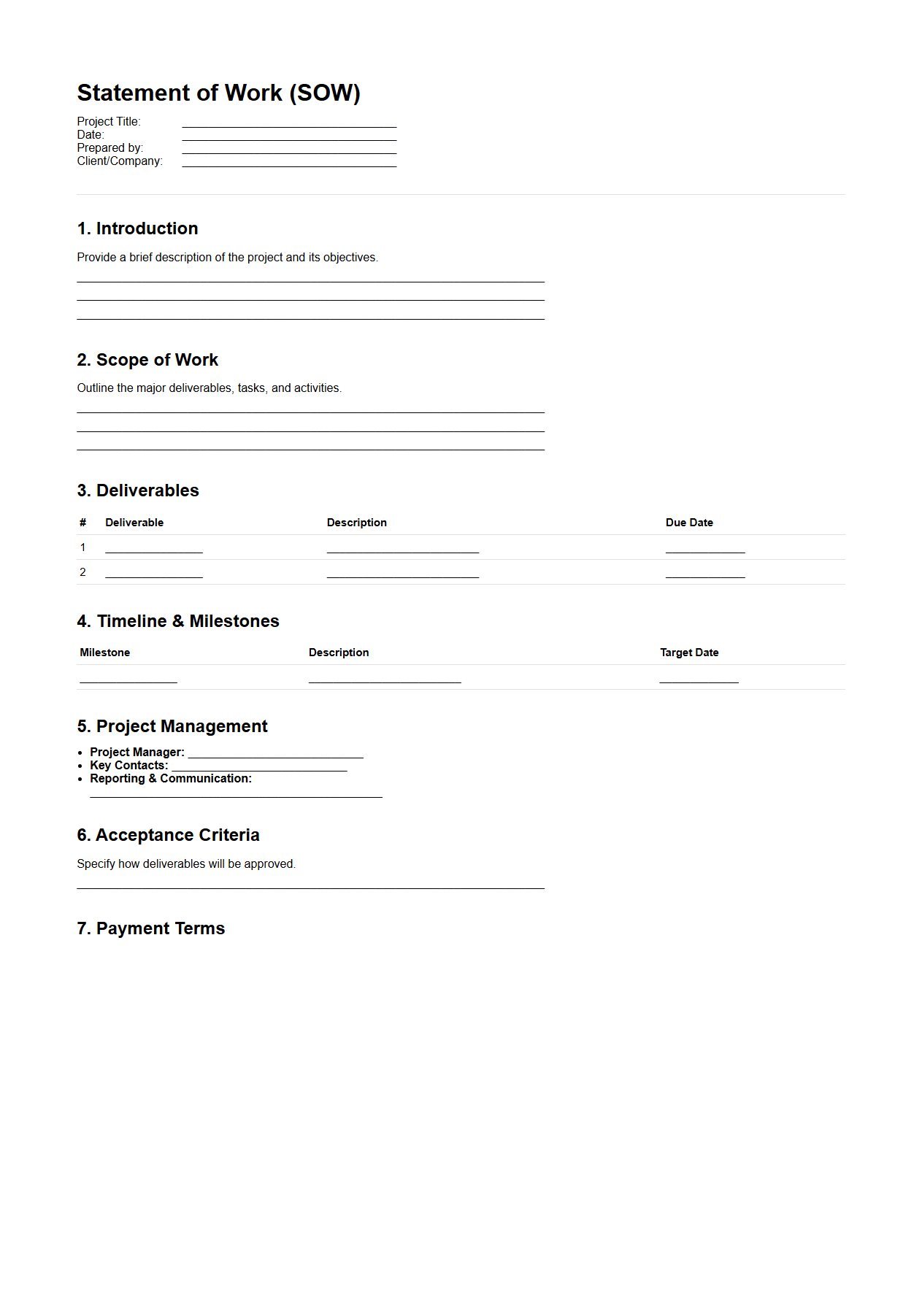 Formal Statement of Work Example