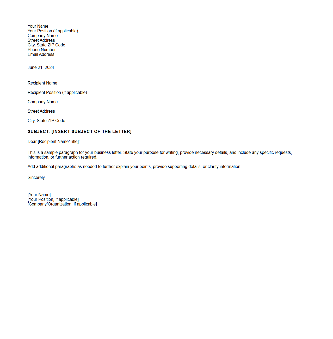 General Purpose Business Letter Form