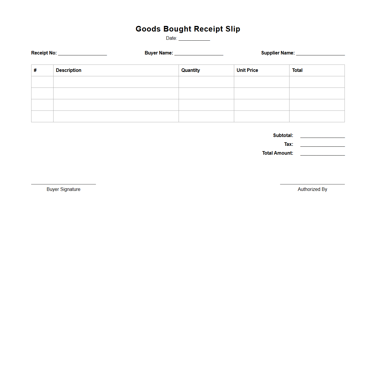 Goods Bought Receipt Slip