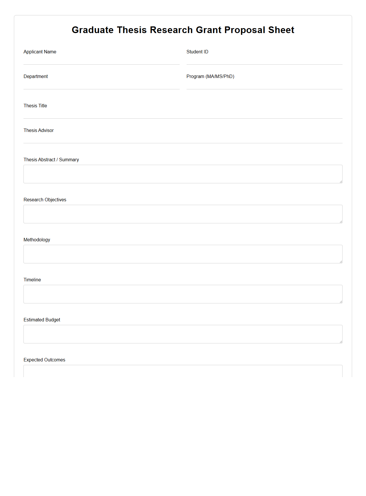 Graduate Thesis Research Grant Proposal Sheet
