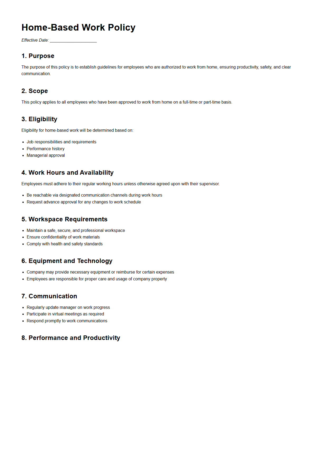 Home-Based Work Policy Template