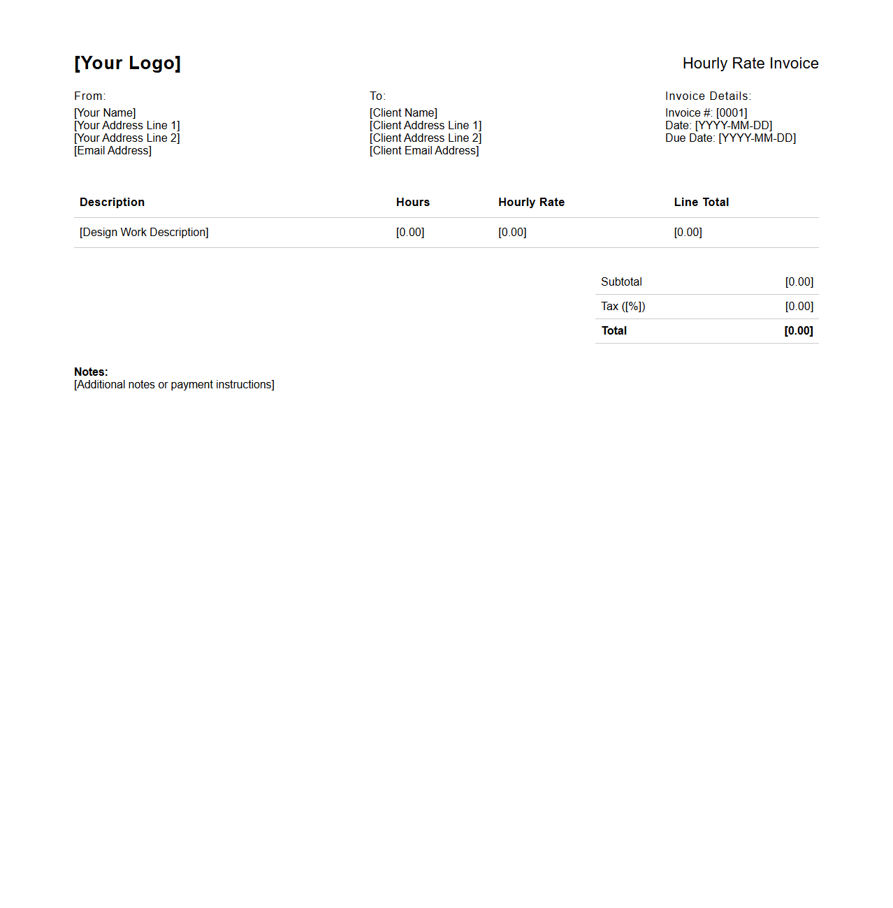 Hourly Rate Invoice Template for Graphic Designers