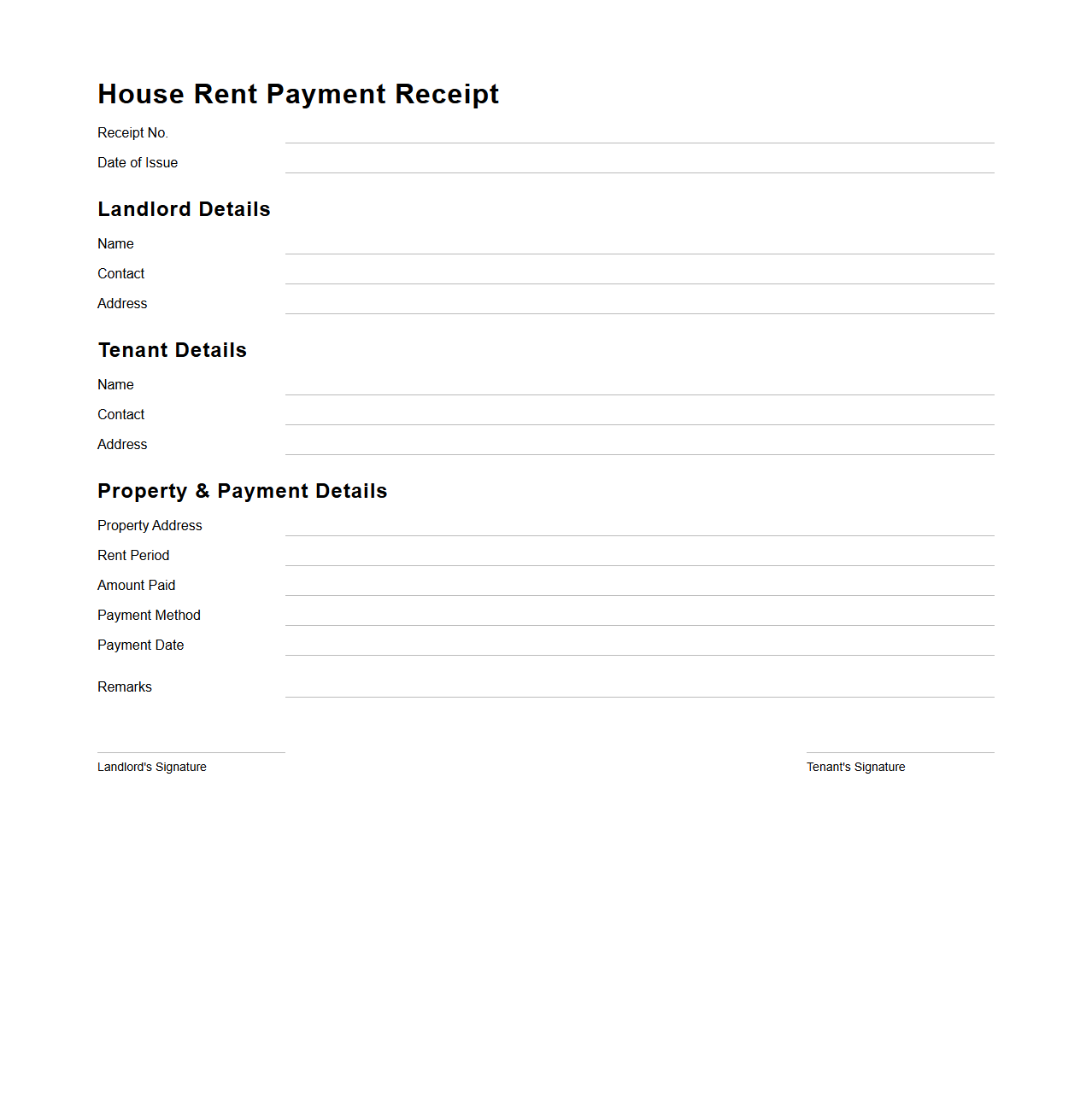 House Rent Payment Receipt Template for Landlords