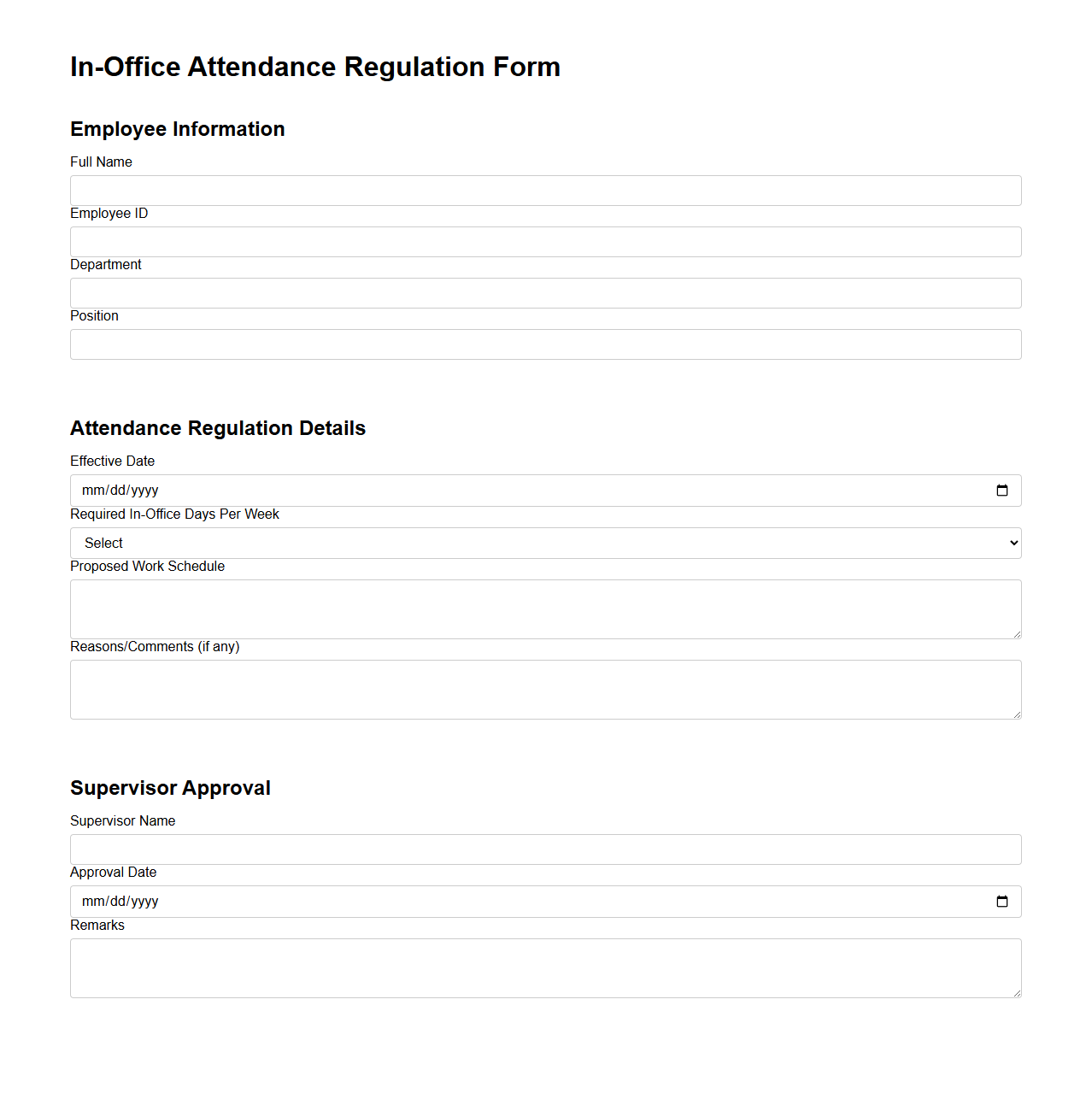 In-Office Attendance Regulation Form