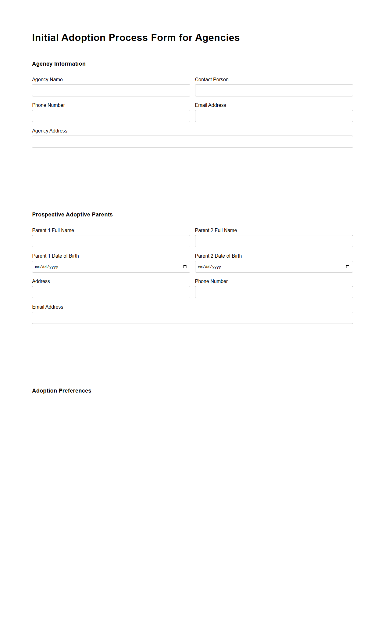 Initial Adoption Process Form for Agencies