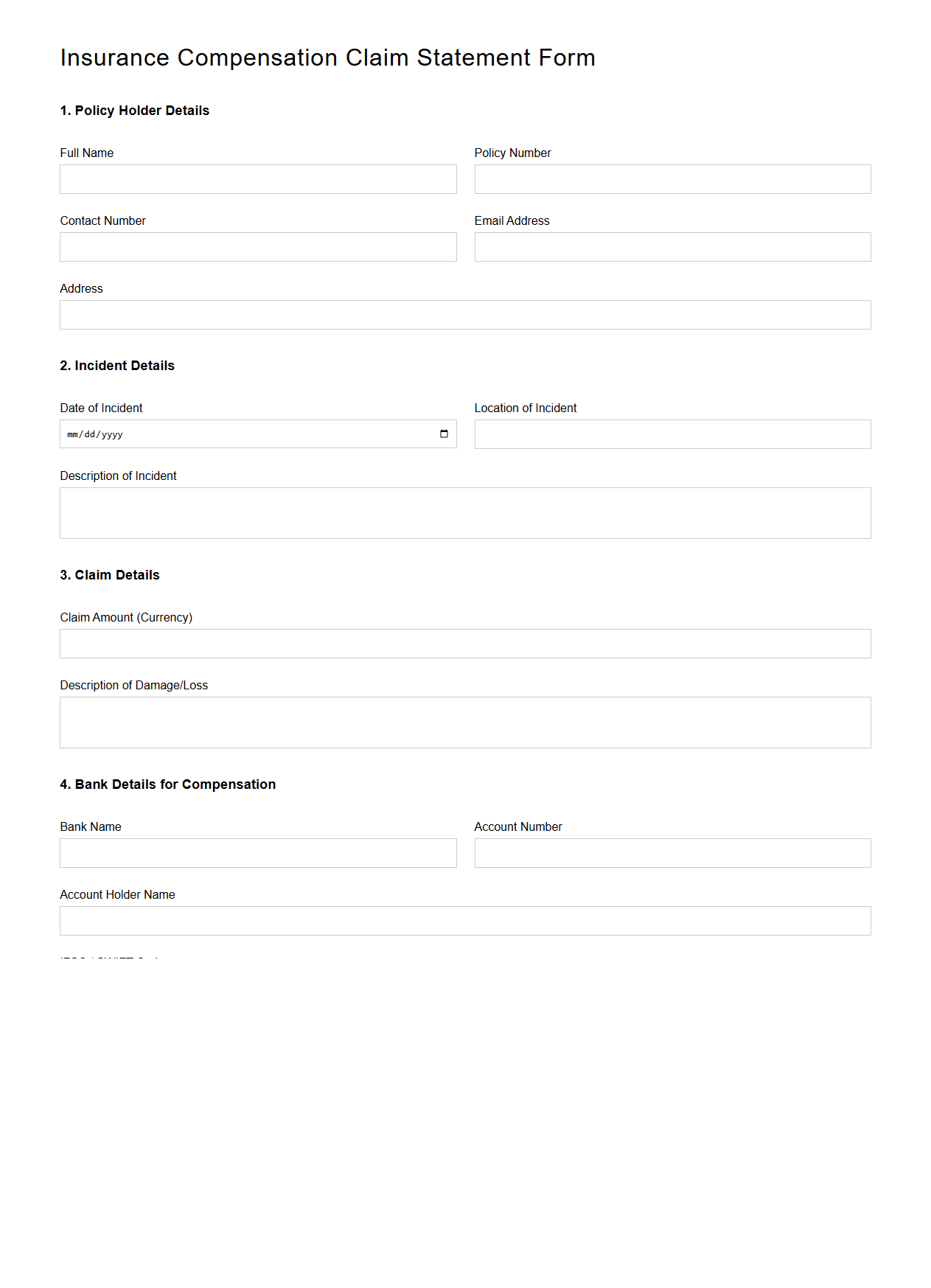 Insurance Compensation Claim Statement Form
