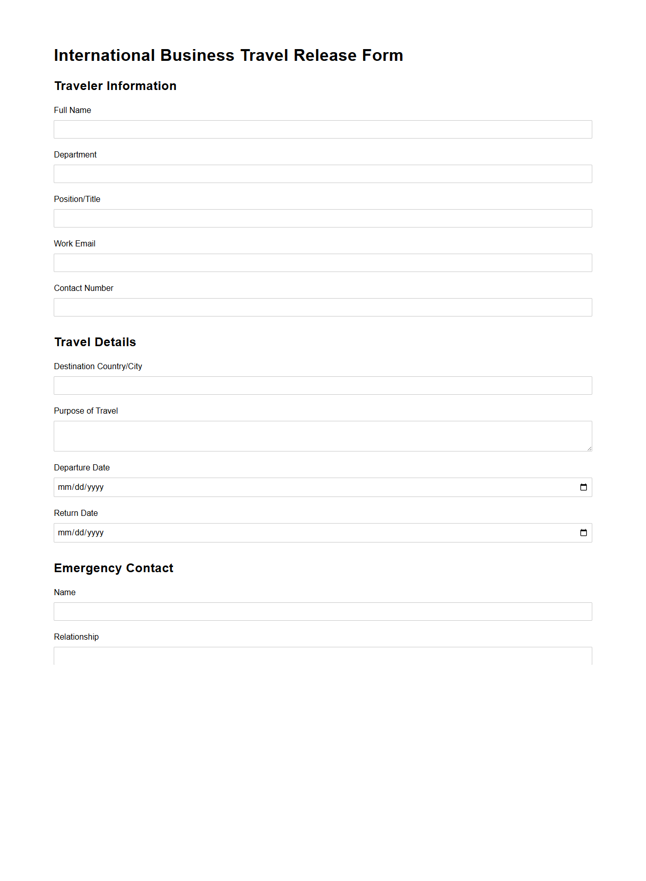 International Business Travel Release Form