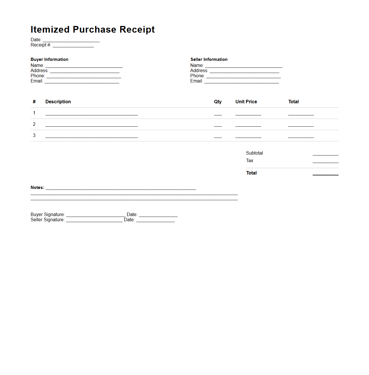 Itemized Purchase Receipt for Buyers