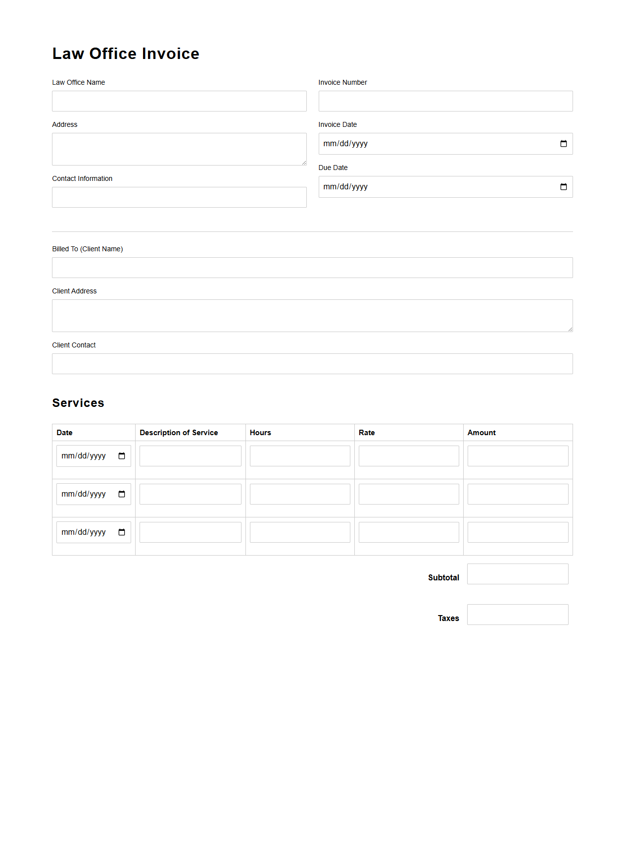 Law Office Invoice Form