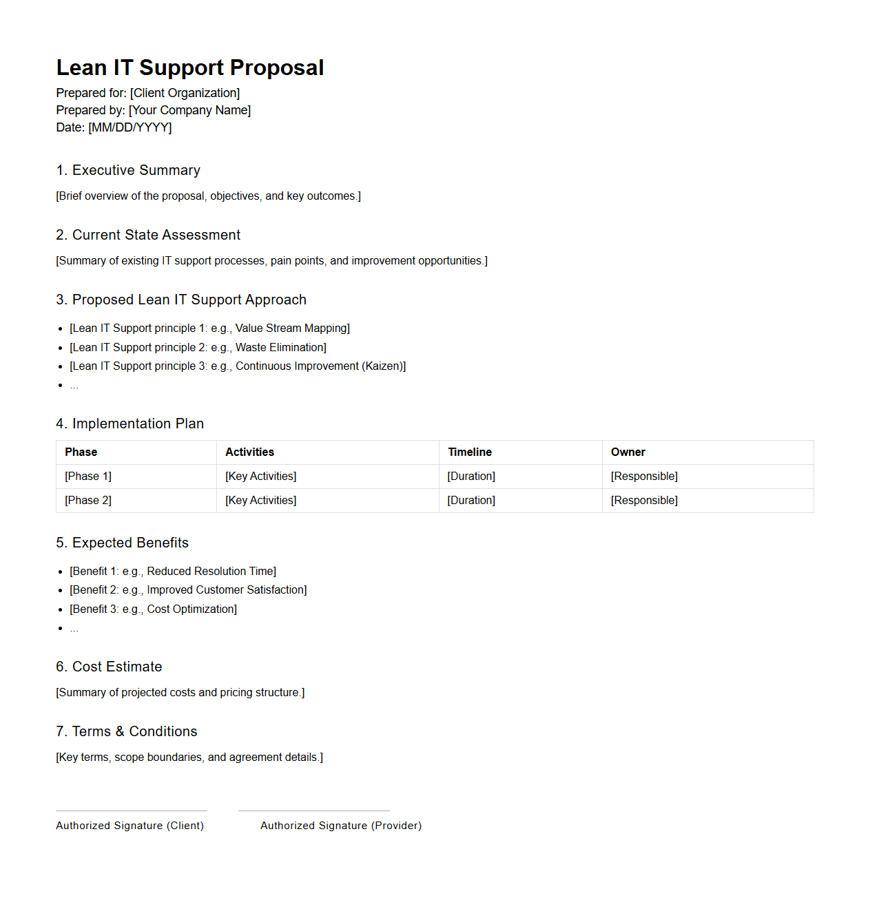 Lean IT Support Proposal Document