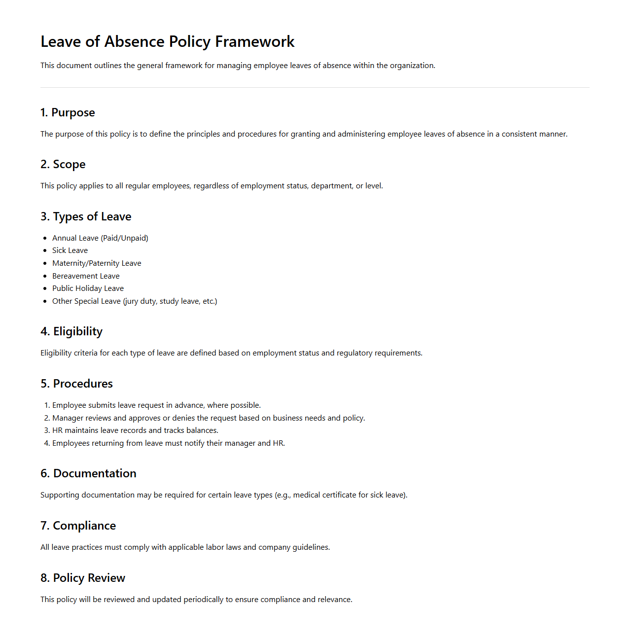 Leave of Absence Policy Framework