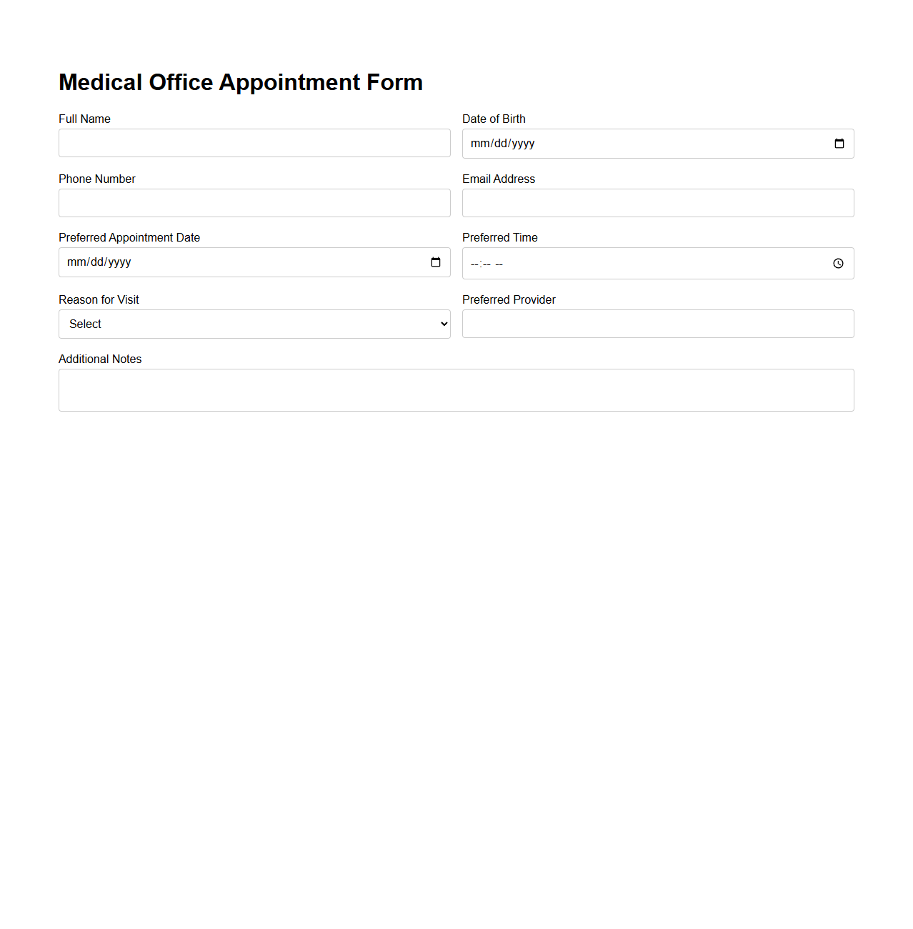 Medical Office Appointment Form
