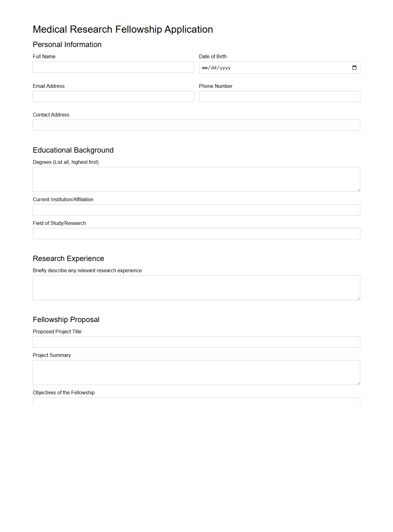 Medical Research Fellowship Blank Application Template
