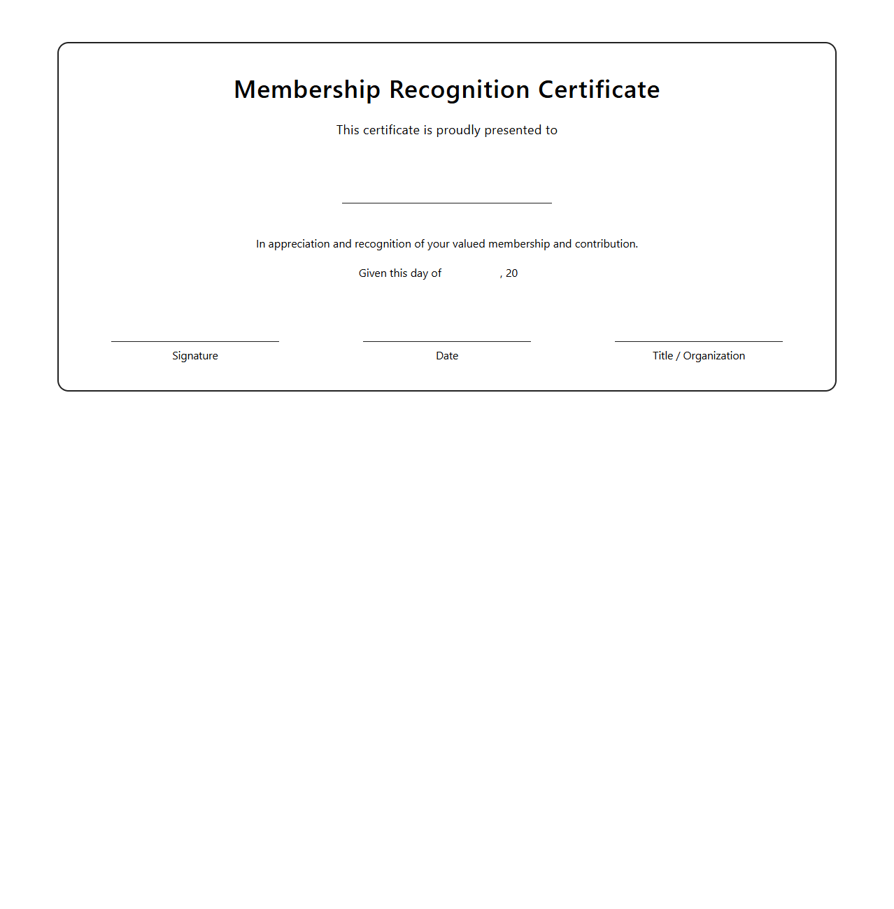 Membership Recognition Certificate Template