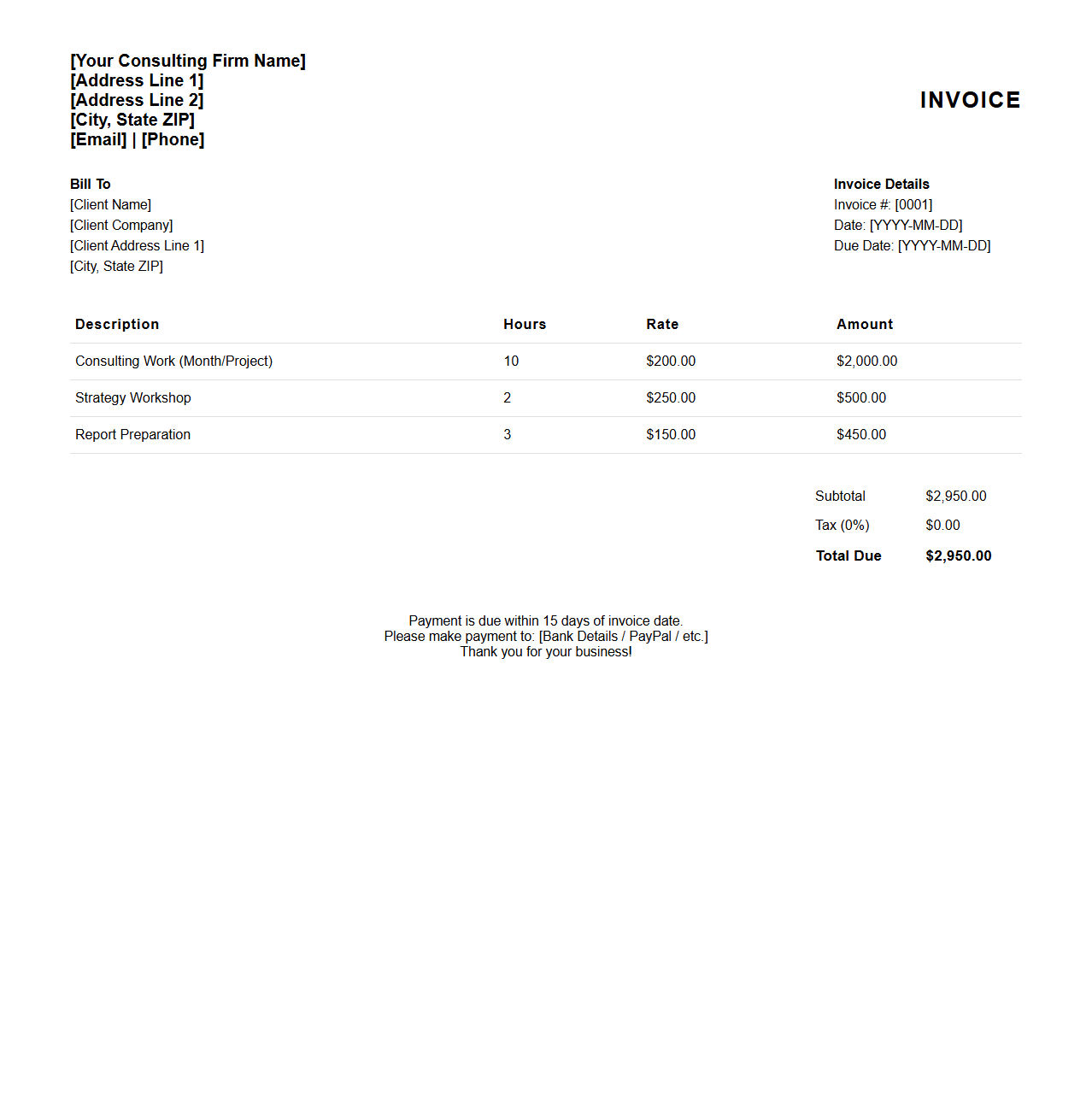Minimalist Consulting Invoice Template for Professionals
