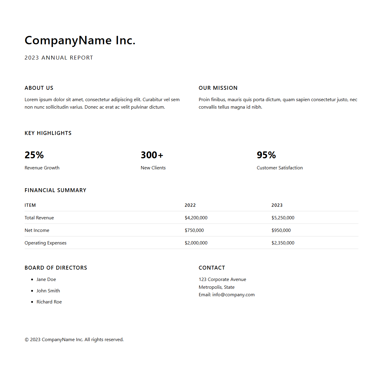 Minimalist Corporate Annual Report Layout