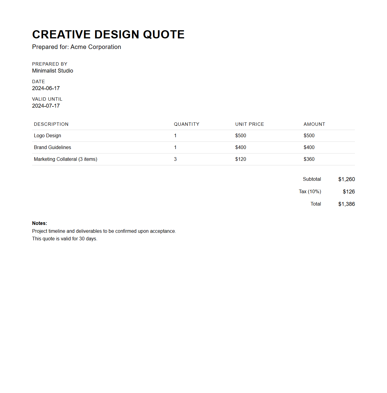 Minimalist Creative Design Quote Document